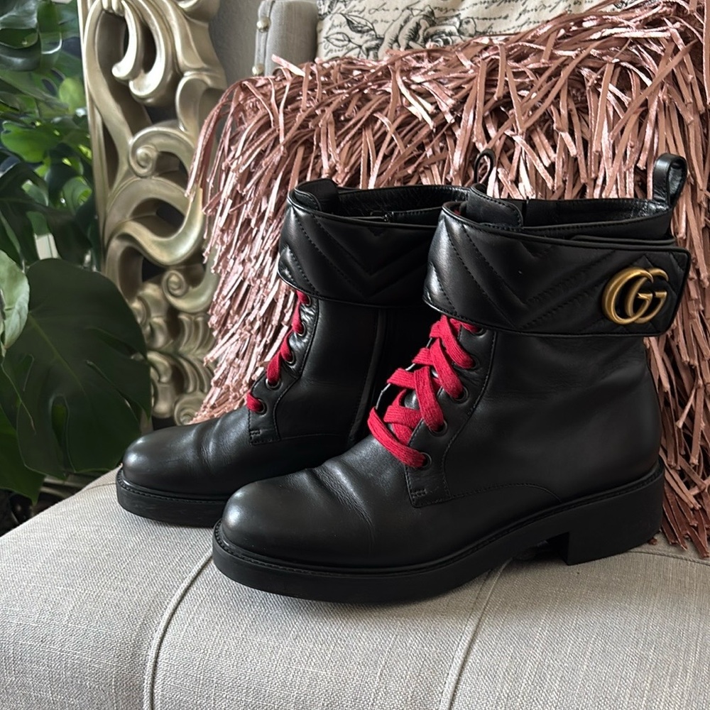 Gucci GG leather lace-up with strap Black Booties sz 40.5 (9.5-10)